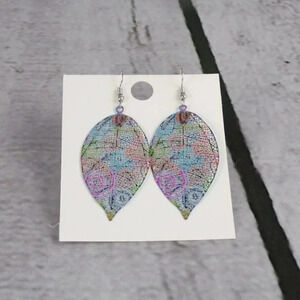 Beautiful Skeleton Leaf Dangle Multi-Colored Earrings